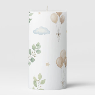 Cute Botanical Eucalyptus & Gold Balloons Baby Bib Pillar Candle
