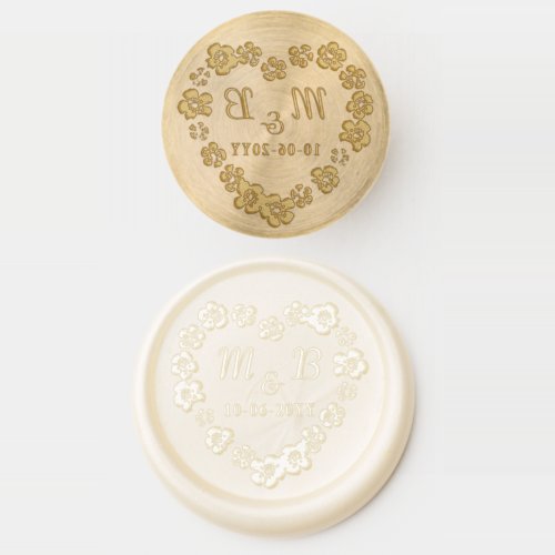 Cute Botanical Floral Heart Wreath Style Monogram Wax Seal Stamp