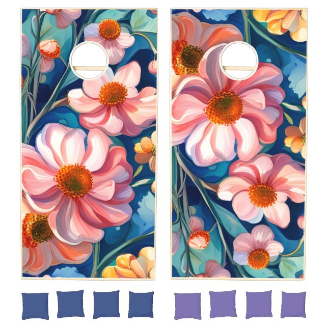 Cute Botanical Floral Painted Style Design  Cornhole Set (Set)