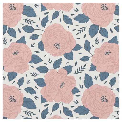Cute botanical floral pattern l Pink and white Fabric