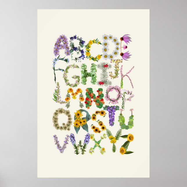Cute Botanical Flowers Alphabet Baby Poster (Front)