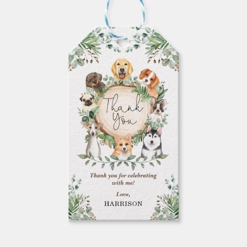 Cute Botanical Forest Puppy Dogs Thank You Gift Tags