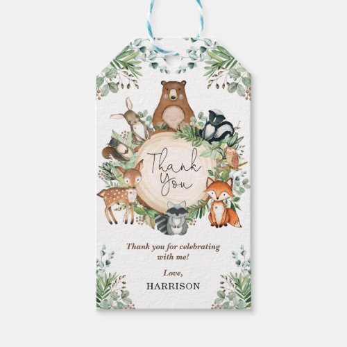 Cute Botanical Forest Woodland Animals Thank You Gift Tags