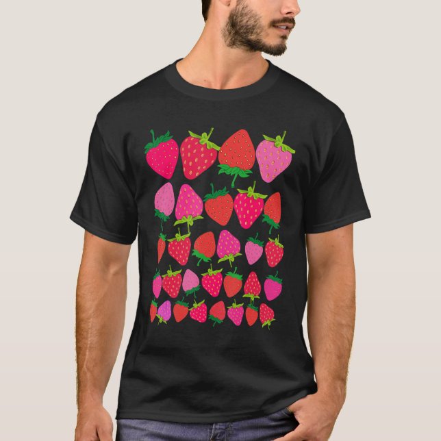 Cute Botanical Fruitarian Berry Strawberries Fruit T-Shirt (Front)