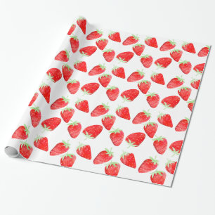 Cute Botanical Girly Trendy Strawberry Birthday Wrapping Paper
