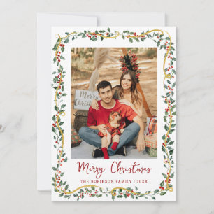 Cute Botanical Greenery Merry Christmas 1 Photo Holiday Card
