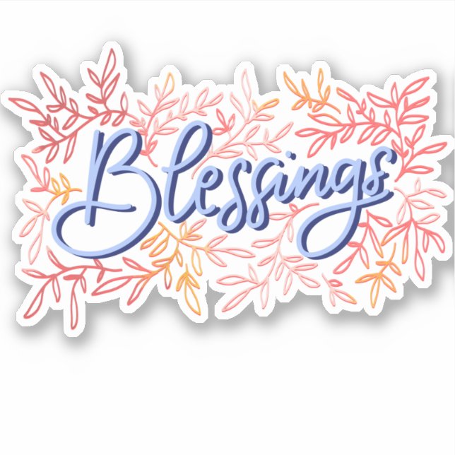 Cute botanical Hand Lettered Blessings word Sticker (Front)