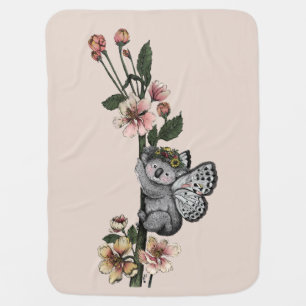 Cute Botanical Koala Beary Watercolor Illustration Baby Blanket
