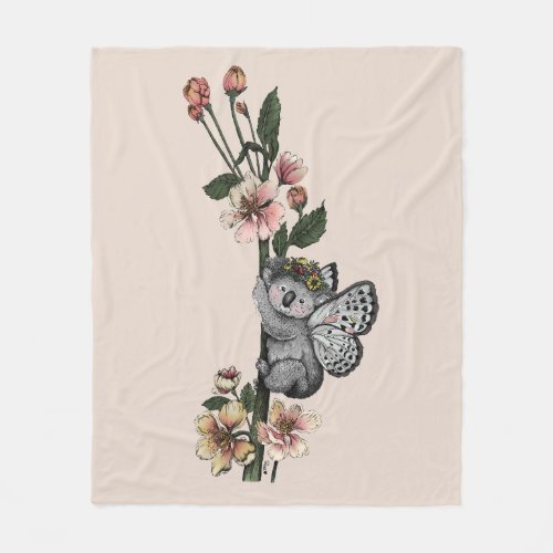 Cute Botanical Koala Beary Watercolor Illustration Fleece Blanket