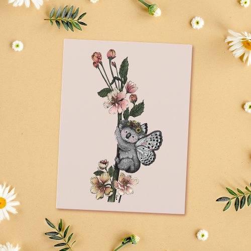 Cute Botanical Koala Beary Watercolor Illustration Postcard