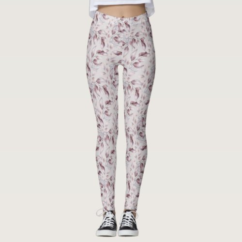 Cute Botanical Leaf Nature Pattern Pink and Purple Leggings