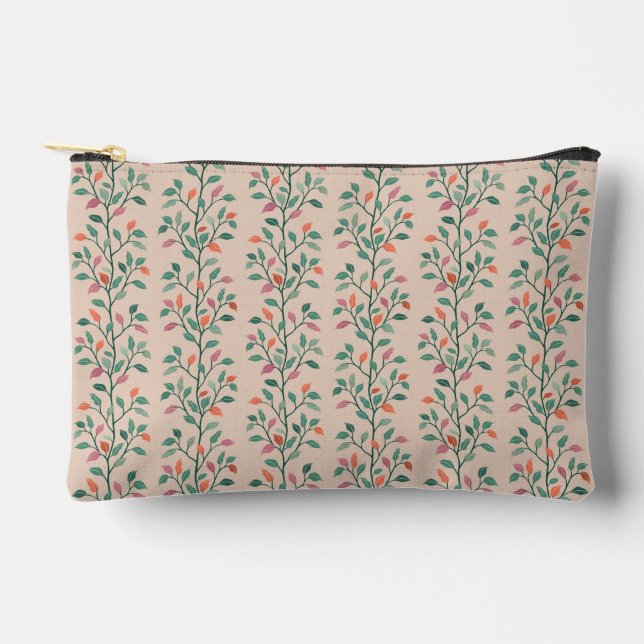 Cute Botanical Leaf Stripe Pattern on Blush Accessory Pouch (Front)