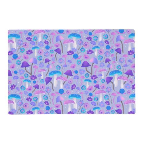 Cute Botanical Mushroom Forest Purple Turquoise Placemat