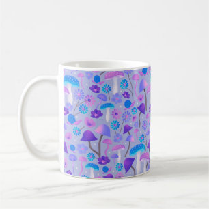 Cute Botanical Mushrooms Flowers Purple Turquoise Coffee Mug