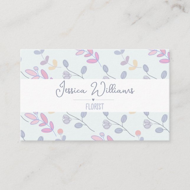 Cute Botanical Pastel Leaves Florist Business Card (Front)