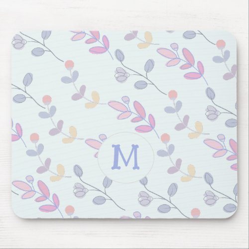 Cute Botanical Pastel Leaves Pattern Mouse Pad