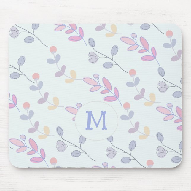 Cute Botanical Pastel Leaves Pattern Mouse Pad (Front)