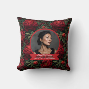 Cute Botanical Peonies Flower Themed Birthday  Throw Pillow