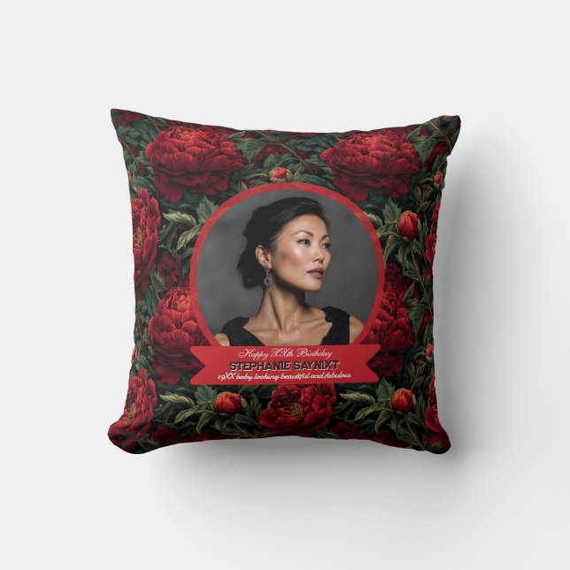 Cute Botanical Peonies Flower Themed Birthday  Throw Pillow (Front)