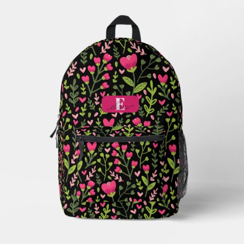 Cute Botanical Personalized Pink Floral Heart Printed Backpack