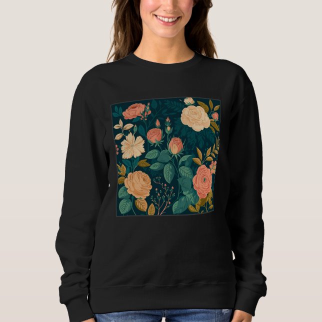 Cute Botanical Roses Illustration Gorgeous Flower  Sweatshirt (Front)