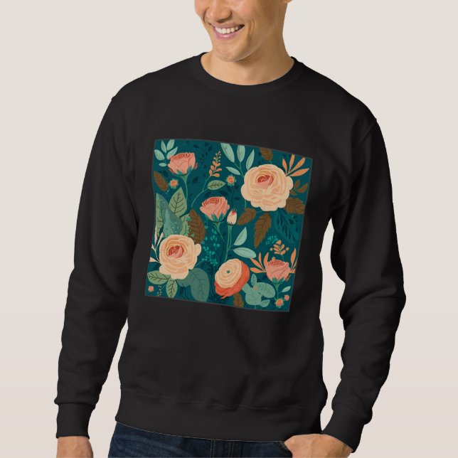Cute Botanical Roses Illustration Gorgeous Flower  Sweatshirt (Front)
