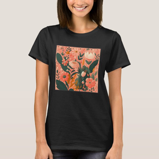 Cute Botanical Roses Illustration Gorgeous Flower  T-Shirt (Front)