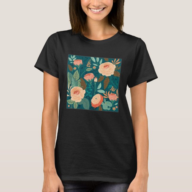 Cute Botanical Roses Illustration Gorgeous Flower  T-Shirt (Front)