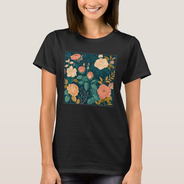 Cute Botanical Roses Illustration Gorgeous Flower  T-Shirt (Front)