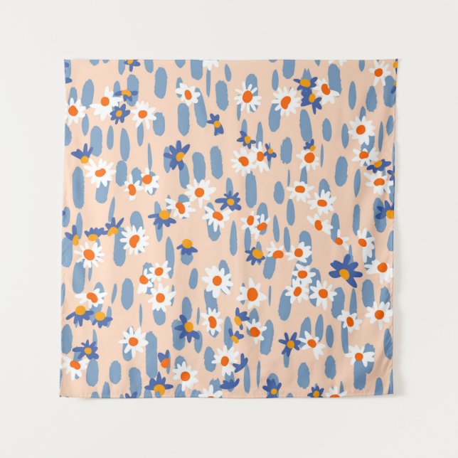 Cute botanical seamless pattern. Small daisies sca Tapestry (Front)