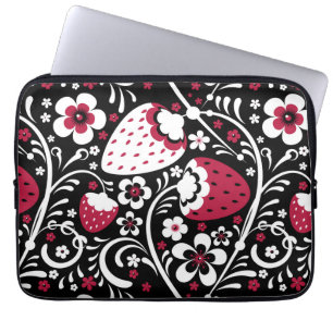 Cute Botanical Strawberry Fields Khokhloma Pattern Laptop Sleeve