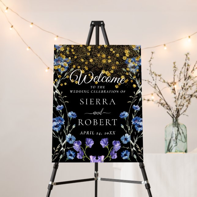 Cute Botanical Wedding Welcome Sign (In Situ (Stand))