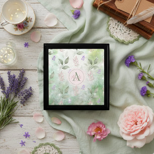Cute Botanical Whimsical Leaves Monogram Gift Box