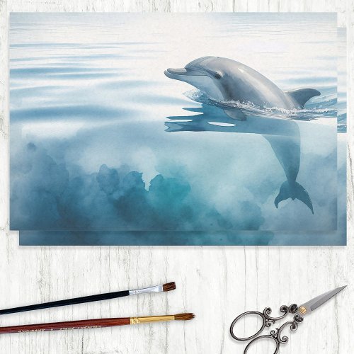 Cute Bottlenose Dolphin Watercolor Decoupage Tissue Paper