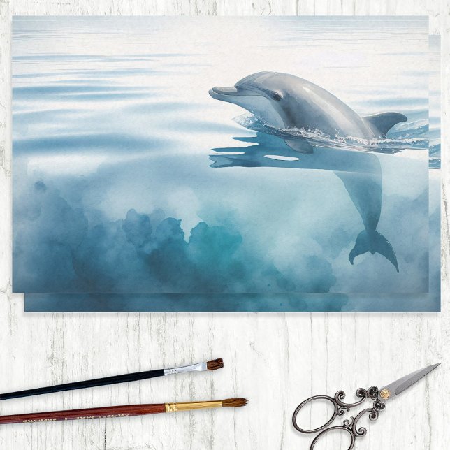 Cute Bottlenose Dolphin Watercolor Decoupage Tissue Paper (Creator Uploaded)