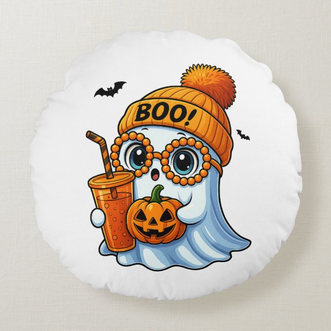 Cute-Bougee-Ghost-Halloween Round Pillow (Front)