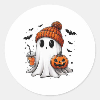 Cute Bougie Ghost Coffee Halloween Pumpkin Spooky Classic Round Sticker