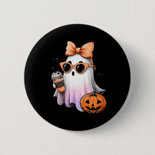 Cute Bougie Ghost Coffee Pumpkin Spooky Season Hal Button