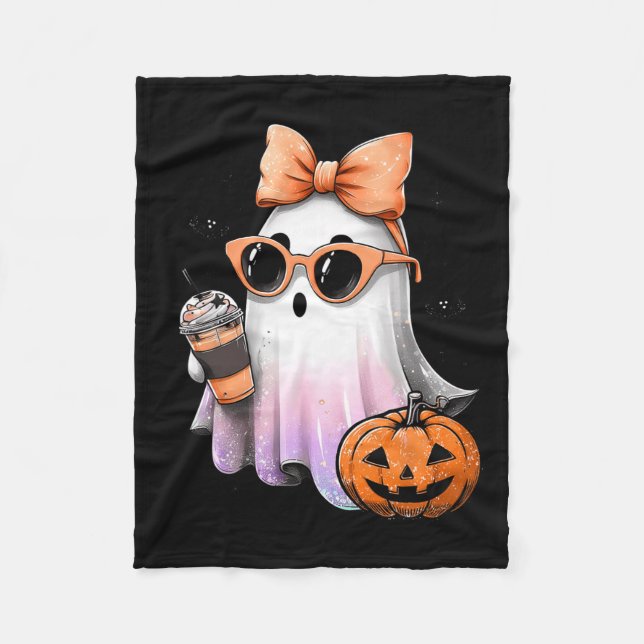 Cute Bougie Ghost Coffee Pumpkin Spooky Season Hal Fleece Blanket (Front)