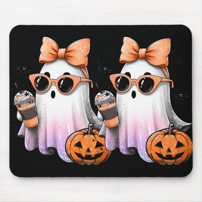 Cute Bougie Ghost Coffee Pumpkin Spooky Season Hal Mouse Pad (Front)