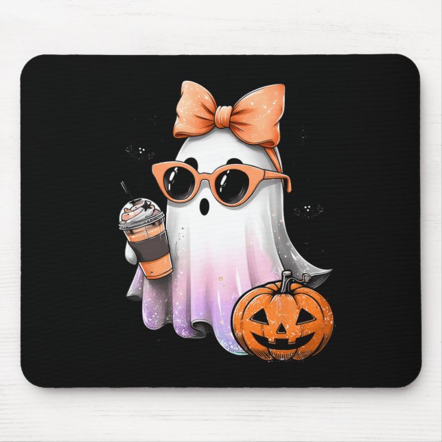 Cute Bougie Ghost Coffee Pumpkin Spooky Season Hal Mouse Pad (Front)