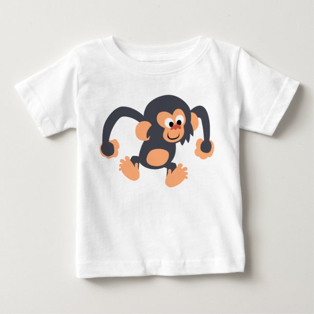 Cute Bouncy Cartoon Chimpanzee Baby T-Shirt (Front)