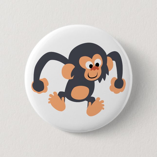 Cute Bouncy Cartoon Chimpanzee Button Badge (Front)
