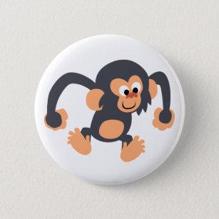 Cute Bouncy Cartoon Chimpanzee Button Badge