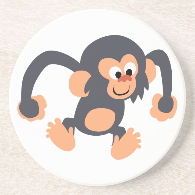 Cute Bouncy Cartoon Chimpanzee Coaster (Front)