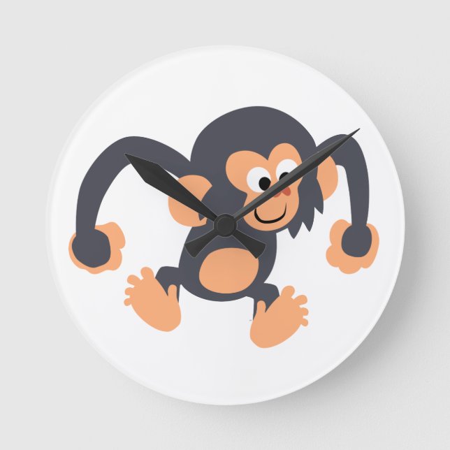 Cute Bouncy Cartoon Chimpanzee Wall Clock (Front)