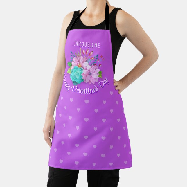 Cute Bouquet on Bright Purple Valentine Apron (Insitu)