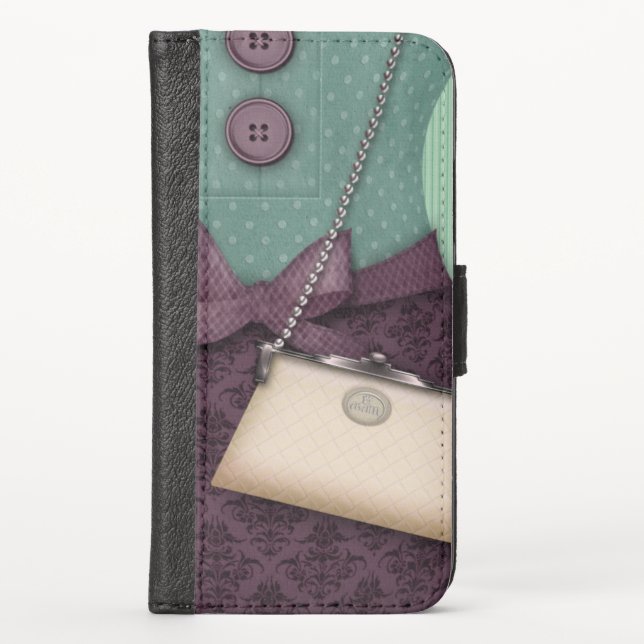 Cute Boutique Retro Outfit and Handbag iPhone Wallet Case (Front)