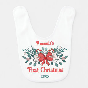 Cute Bow and Flower Baby's First Christmas Baby Bib