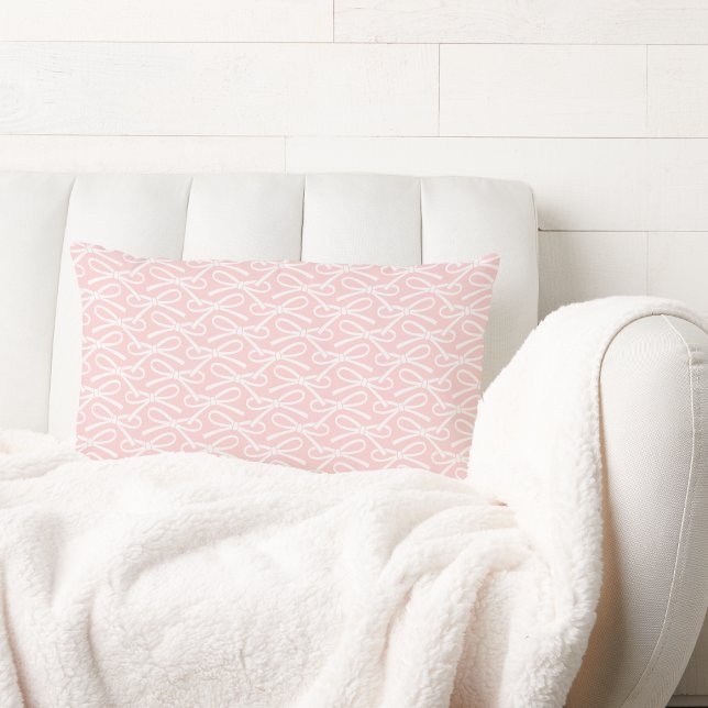 Cute Bow Blush Pink White Lumbar Pillow (Creator Uploaded)